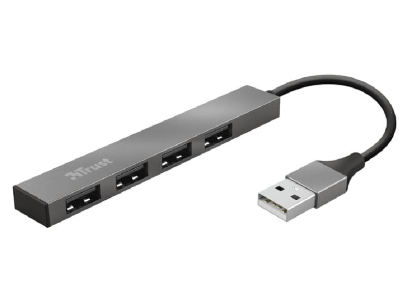 Trust USB-Hub Halyx Mini USB 2.0 Typ-A 4-Port Kompakter USB-Hub mit vier USB 2.0 Typ-A -Anschlüssen und Aluminium-Gehäuse