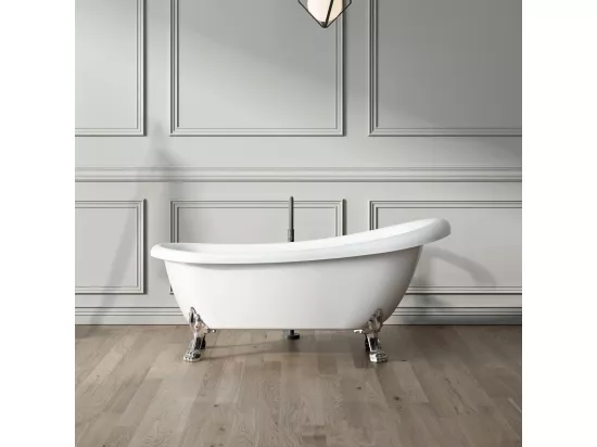 Baignoire ancienne rétro sur pieds RICHMOND Blanche 155 cm Pieds d'Aigle Cuivre rouge vieilli