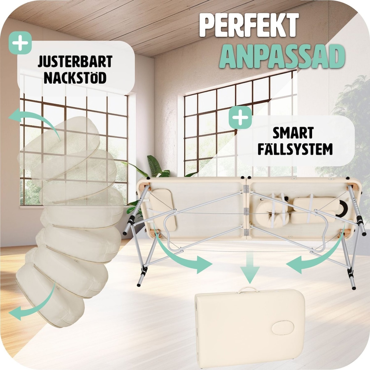 Massasjebenk i aluminium med 2 soner - beige