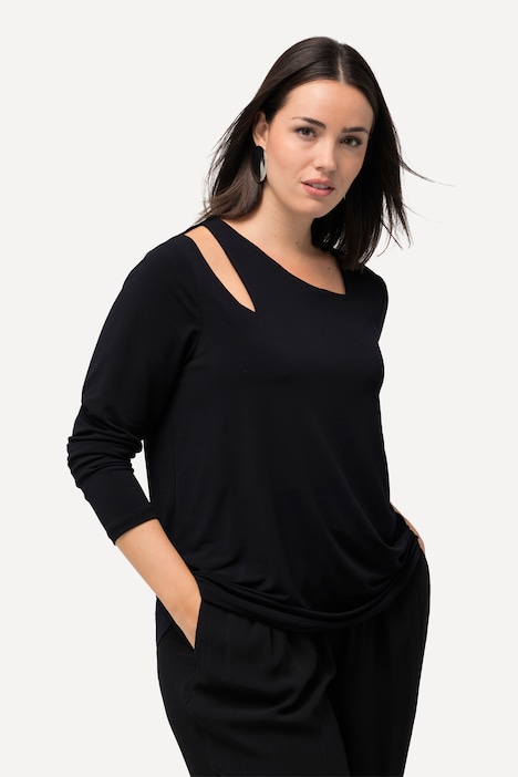 Shirt, Cut-Out, asymmetrischer Ausschnitt, Langarm