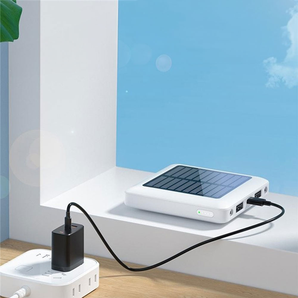 (5000mAh) Dual USB A / USB C Solar Powerbank Qi Wireless Ladegerät mit Taschenlampe - Schwarz