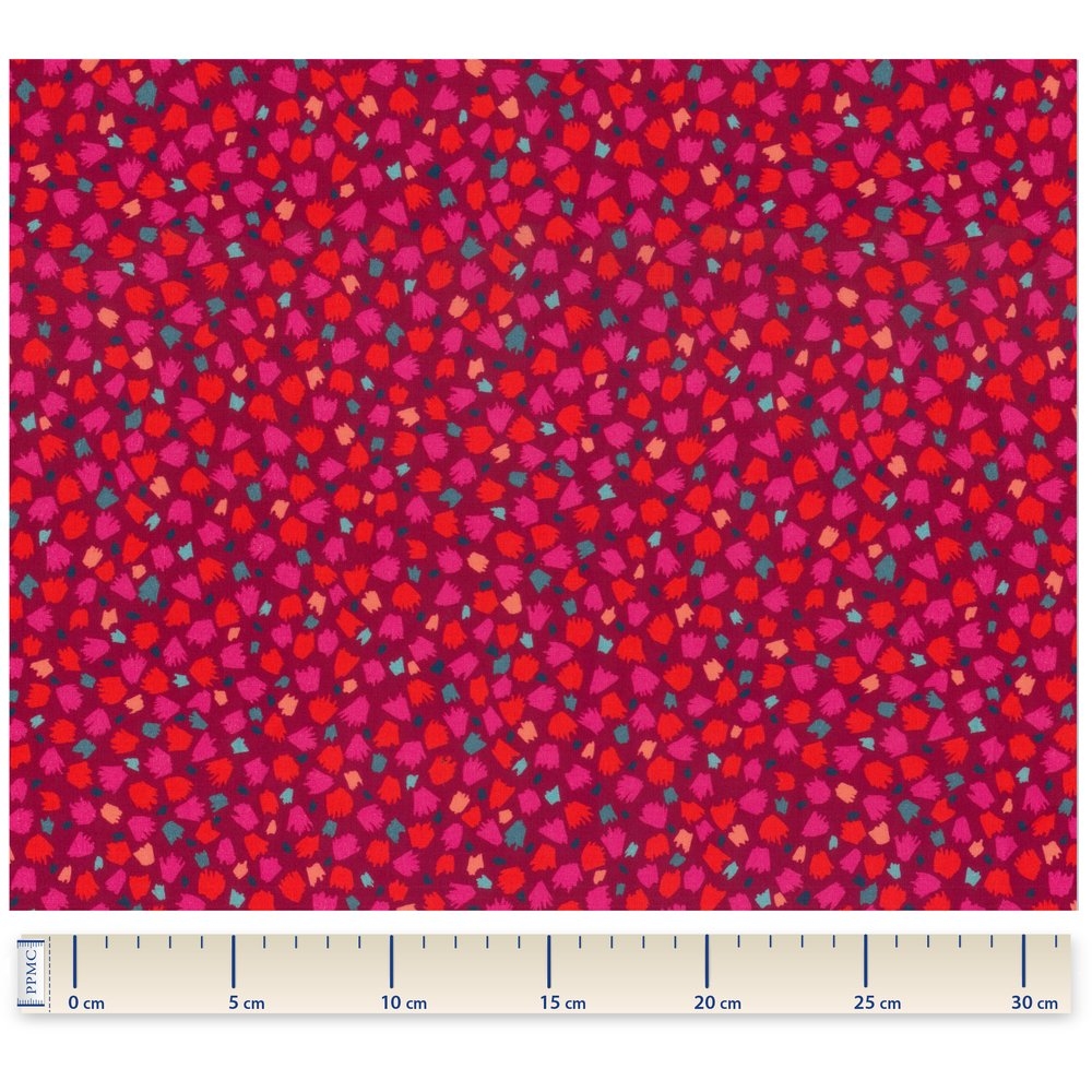 Coupon Tissu 1 M Pompons Cerise