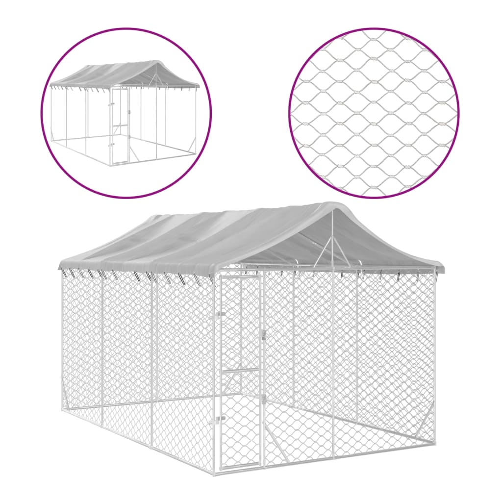 Chenil d'extérieur pour chiens avec toit argenté 3x4,5x2,5 m