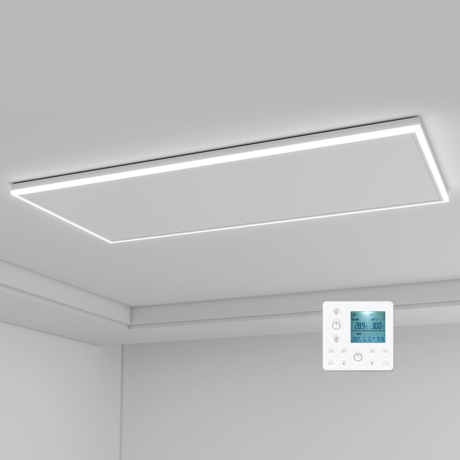 Infrarotheizung Deckenmontage 840 Watt, Infrarot Deckenheizung mit LED Licht Beleuchtung, Infrarotheizung Decke mit Thermostat Fernbedienung, Elektroheizung Heizplatte Heizpaneel Heizkörper 128x63cm