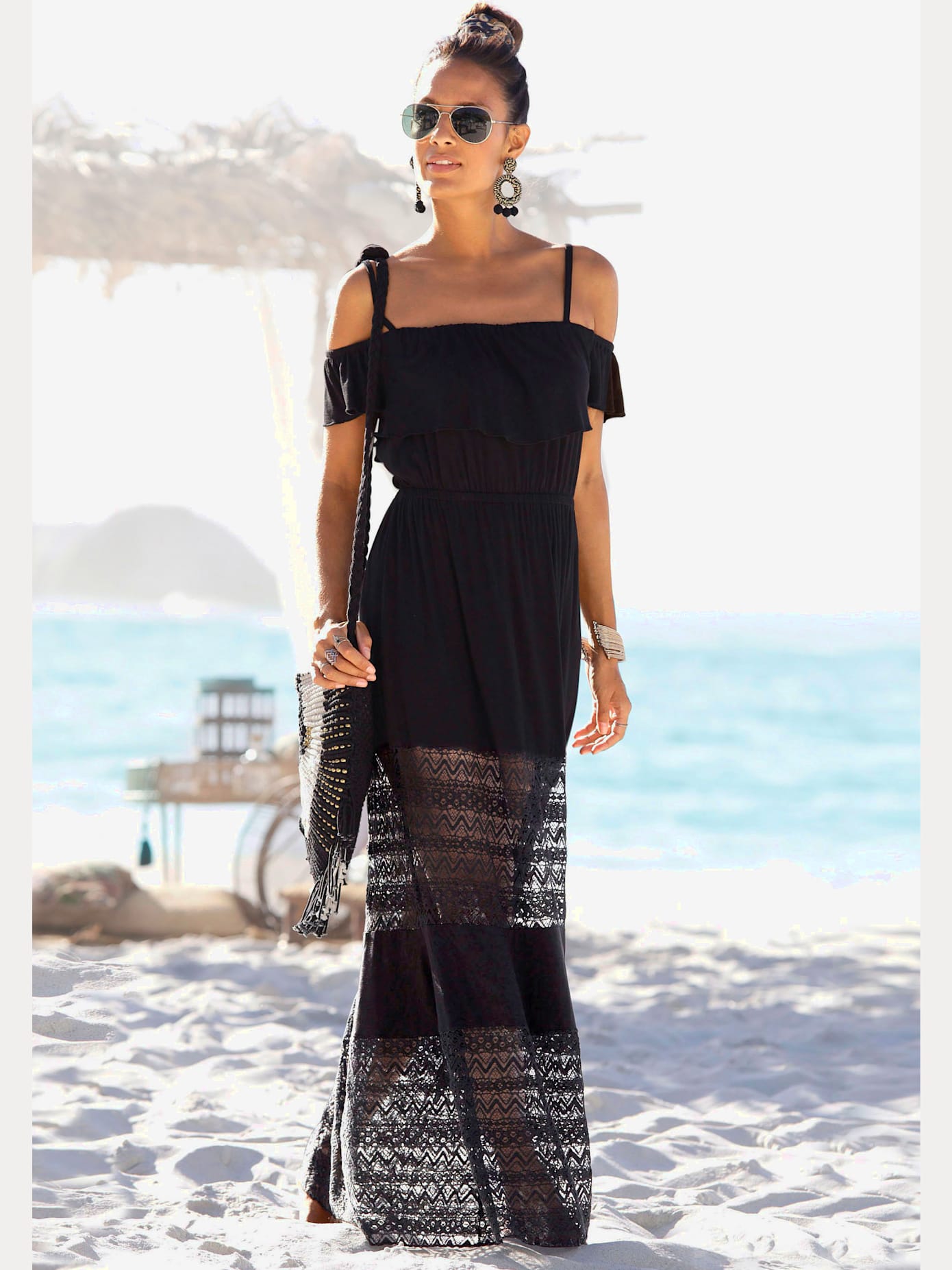 Robe longue robe à encolure carmen épaules nues
