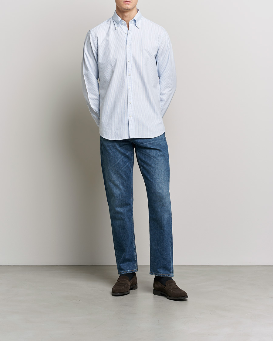 Stenströms Fitted Body Oxford Shirt Blue/White