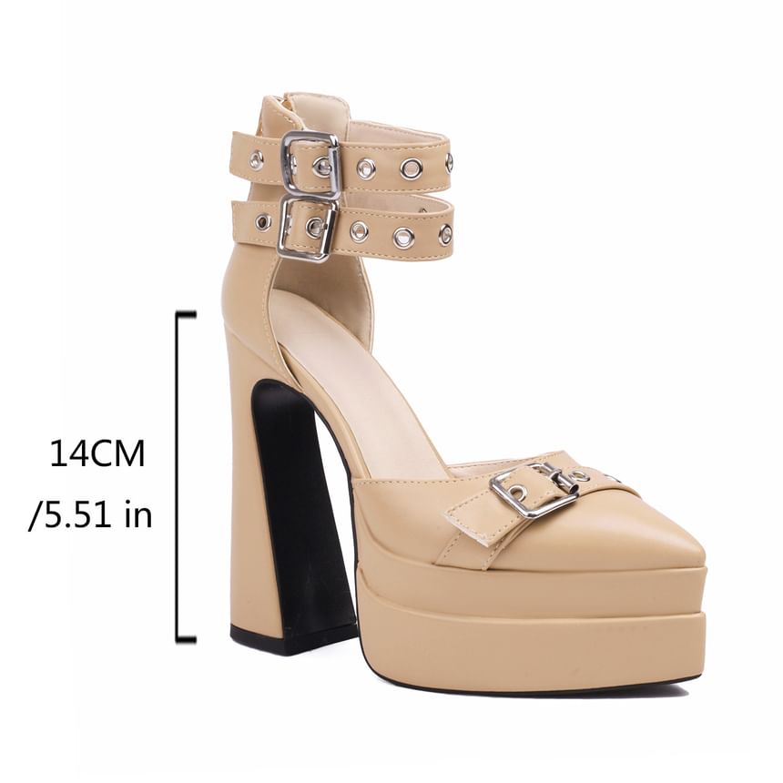 Cinnabelle - Puntige neus, platform, D'Orsay enkelband pumps met gesp