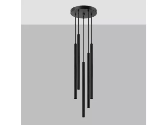 Lampes suspendues Pastelo moderne en acier - 5 sources lumineuses - L.25 x H.110 cm - noir