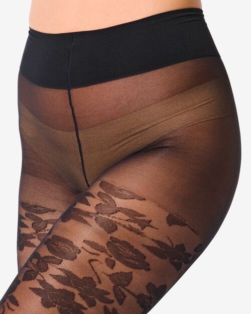 collant fashion avec fleurs 30D noir
