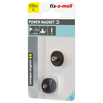 Magneet Neodymium met schroefdraad en busje rubber 22mm