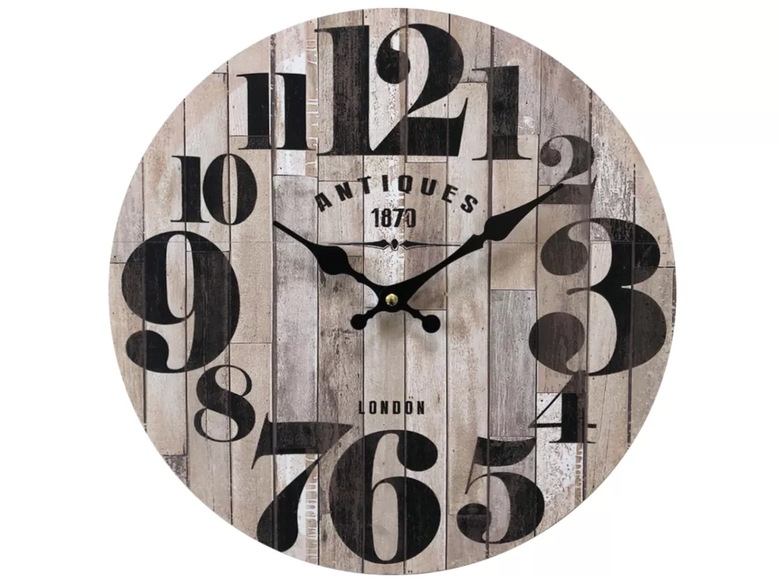 Horloge Murale Mdf Noir Brun Cuisine Salon 33,8x33,8x4