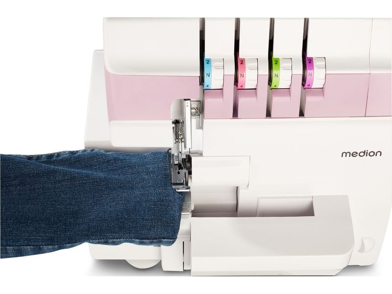 Medion Nähmaschine Life Overlock SO90 Weiss/Rosa Nähmaschine mit einer Motorleistung von 90 Watt