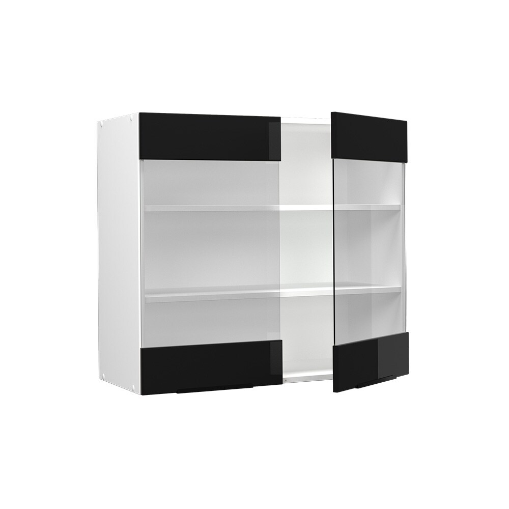 Vicco Glashängeschrank Küchenschrank Küchenmöbel Fame-Line Weiß Schwarz 80 cm modern Hochglanz