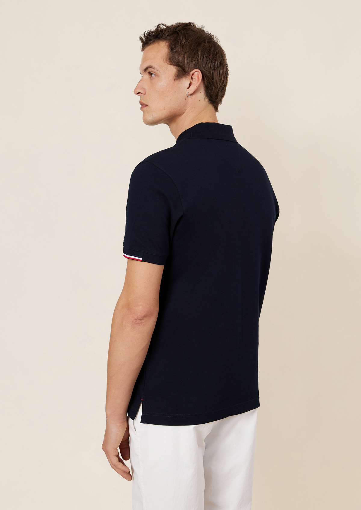 Polo manches courtes Slim en coton uni bleu marine