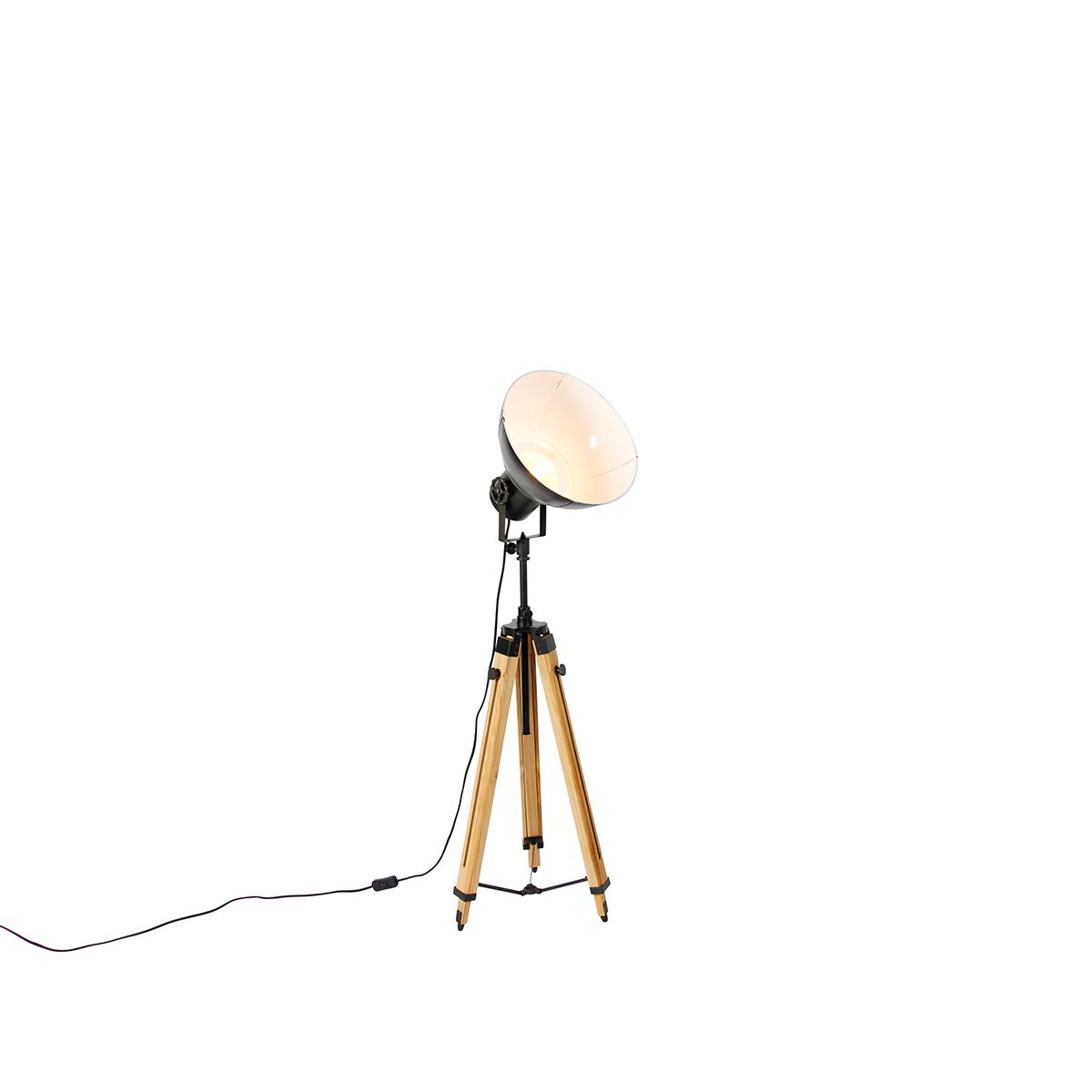 Industriële tripod vloerlamp zwart met hout - Mangoes