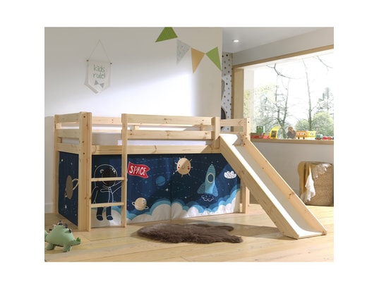 VIPACK - Lit mi-hauteur 90x200 toboggan sommier inclus housse space p...