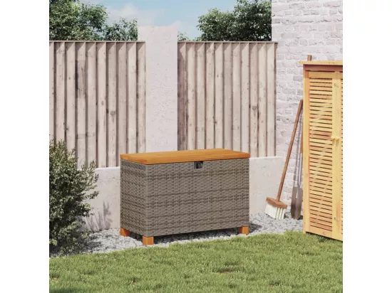 Boîte de rangement de jardin gris résine tressée bois d'acacia