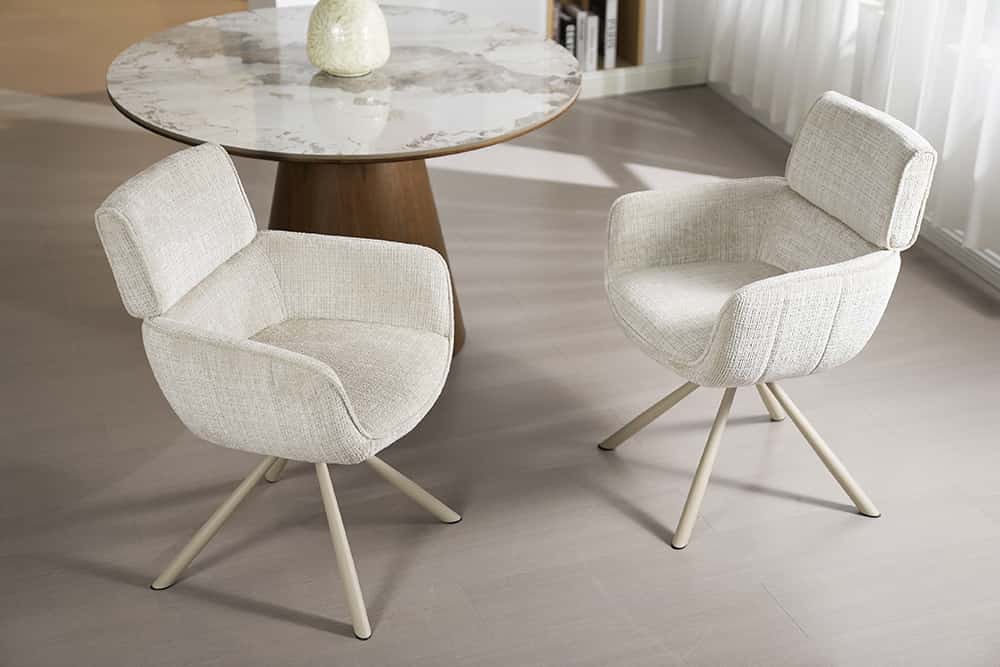 Drehbarer Retro Stuhl UNIQUE beige Chenille Cremona Metall champagner-beige