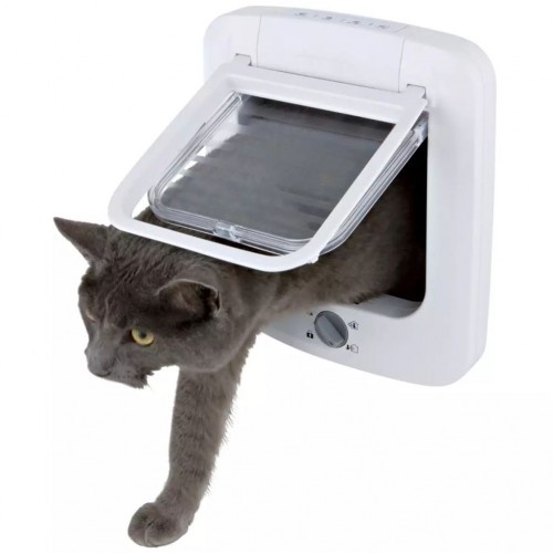 Porta para gatos com 4 posições para gatos, branca