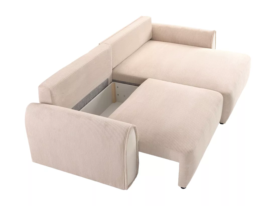 Canapé d'angle convertible et réversible en velours côtelé beige RISTANO