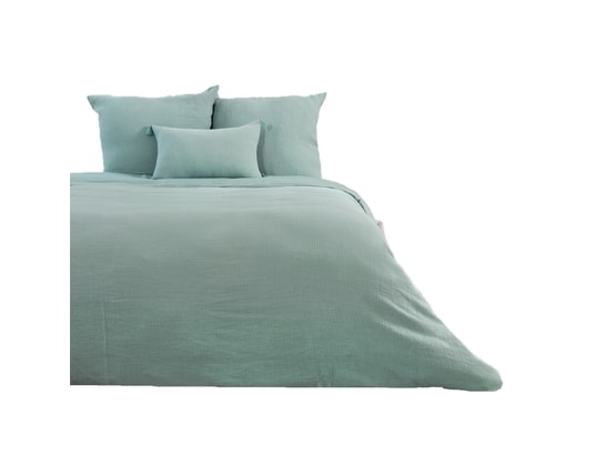COTE DECO - Ensemble couette + 2 oreillers Parure de lit - double gaze de coton - 240 x 260 cm - amande