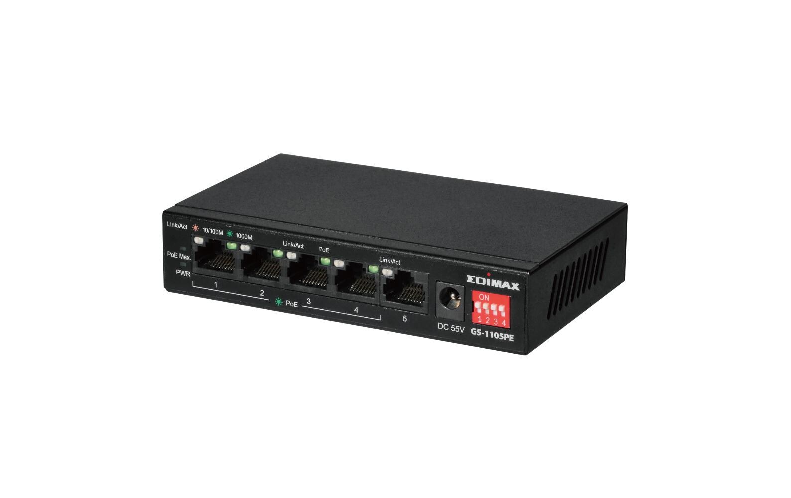 PoE+ Switch GS-1105PE 5 Port5-Port Gigabit PoE+-Switch für Langstrecken mit 4 PoE+-Ports und DIP-Schalter