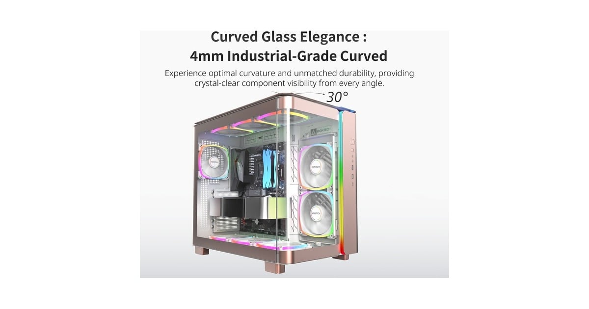 MontechKING 95 PRO midi tower behuizing  (Roségoud/wit | 2x USB-A | 1x USB-C | RGB | Tempered Glass)