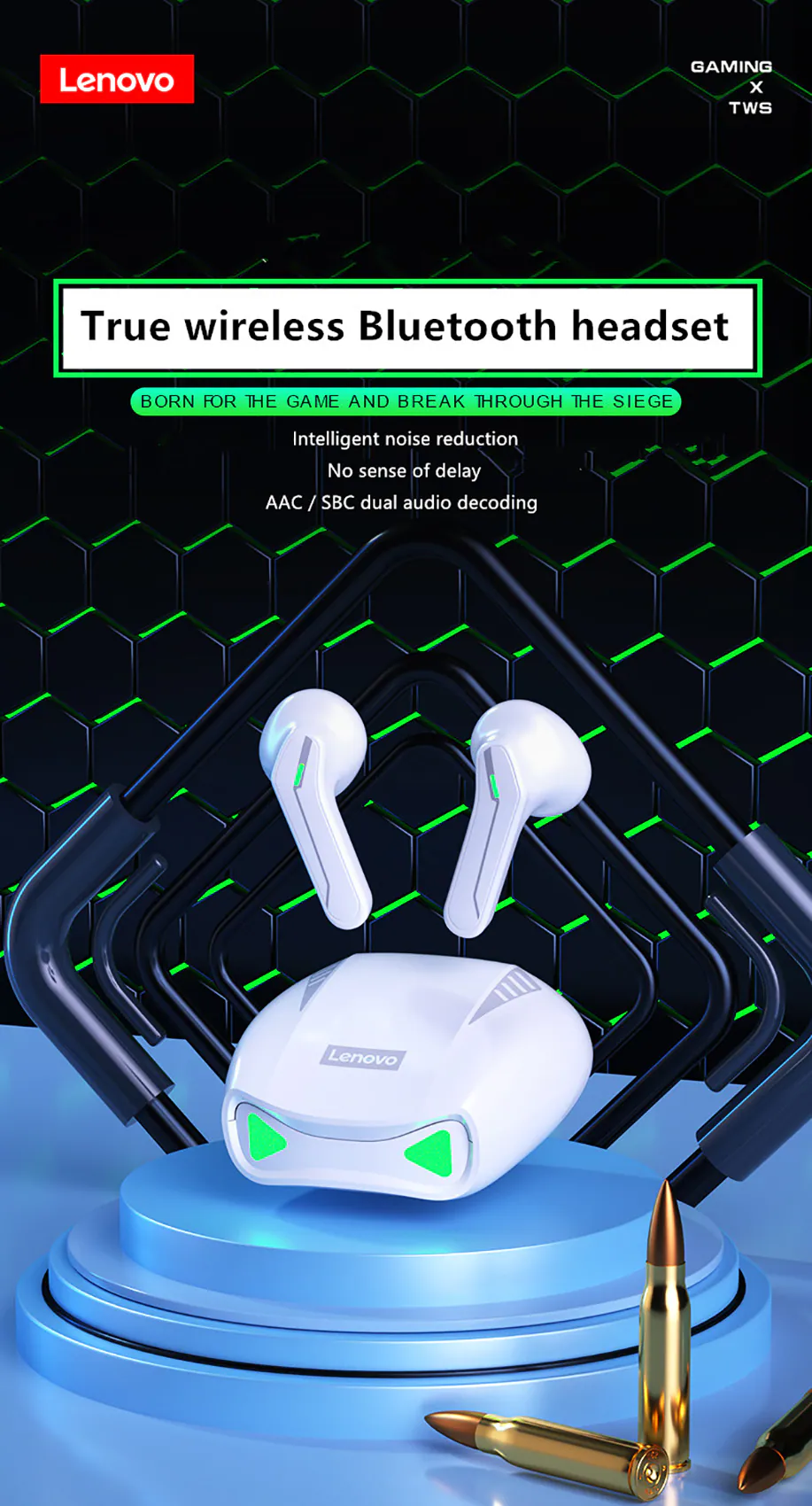 Lenovo XT85 Bluetooth-Kopfhörer Weiß