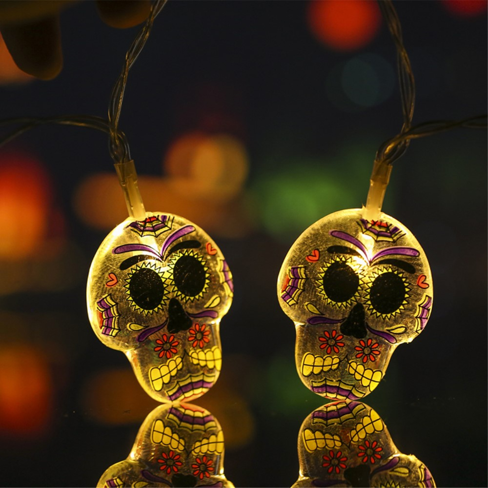 (1.5m) 10 LED's Halloween Party Deko Lichterkette La Catrina Totenkopf Beleuchtung (Batteriebetrieben) - Warmweiss