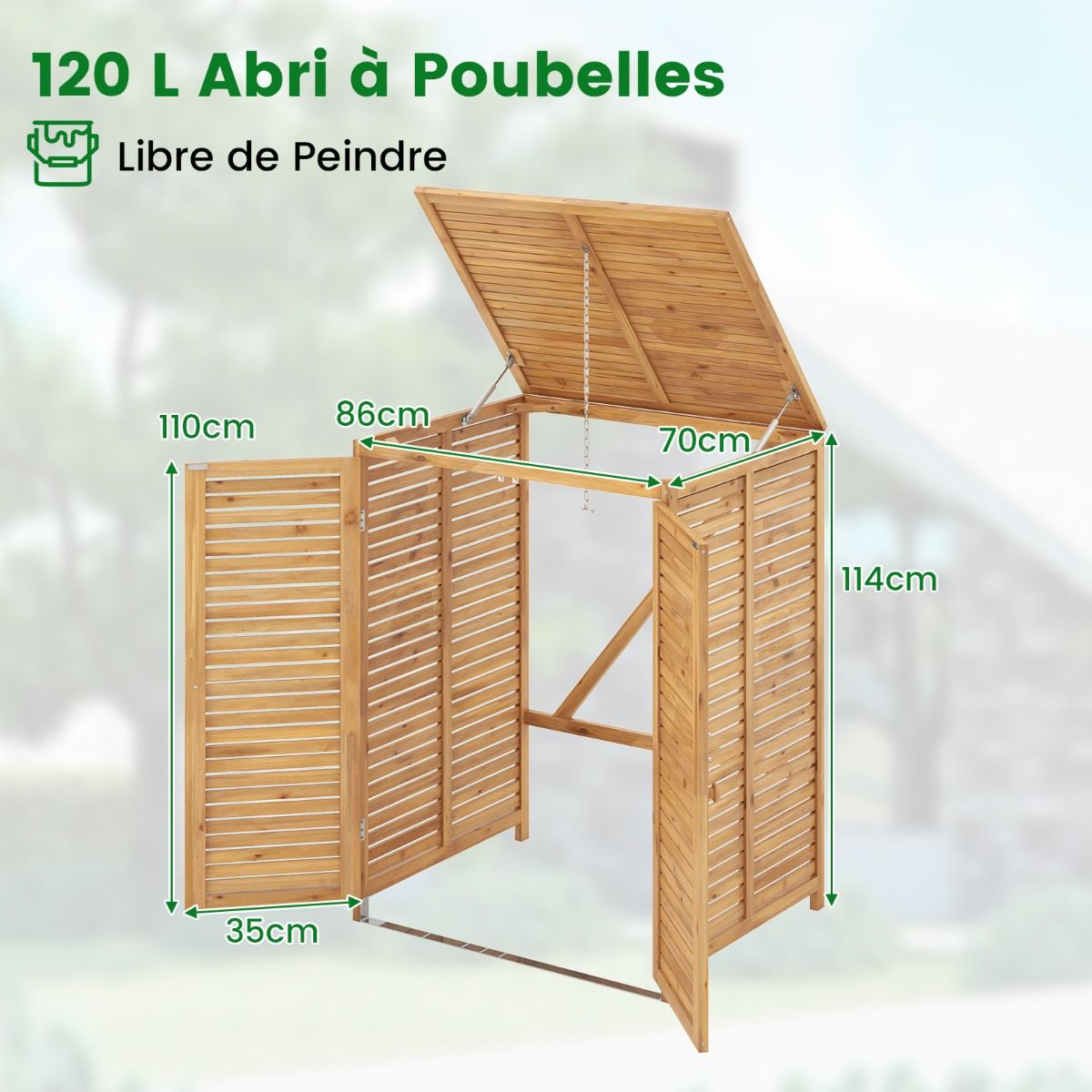 Abri à Poubelle en Bois de 120 L Abri pour Outils d'Extérieur avec Couvercle Ouvrable Doubles Portes Loquet de Verrouillage Naturel - Lidl-Manfred
