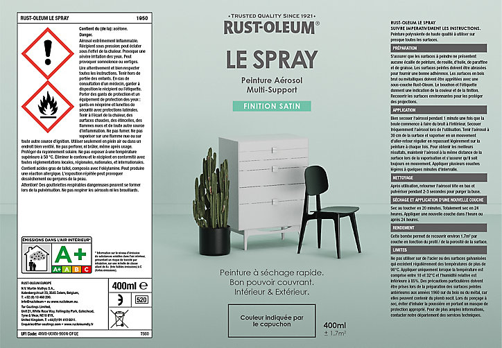 Peinture aérosol multisupport Rust-Oleum Le Spray noir satin 400ml