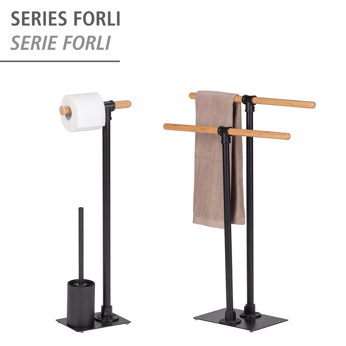 Wenko Forli handdoekhouder zwart/bamboe