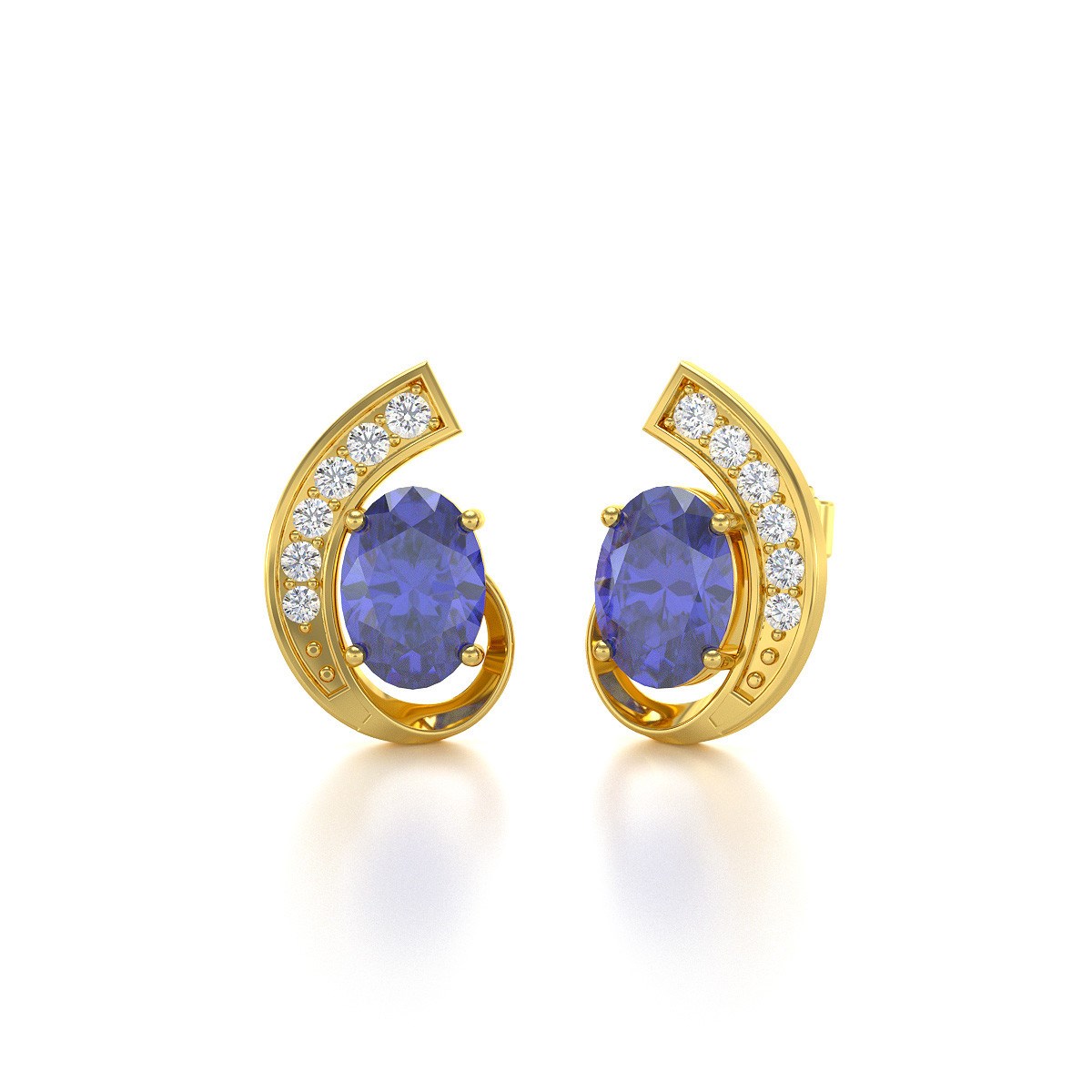 Boucles d'oreilles ADEN Or 585 Jaune Fleur Tanzanite et Diamants 2.10grs