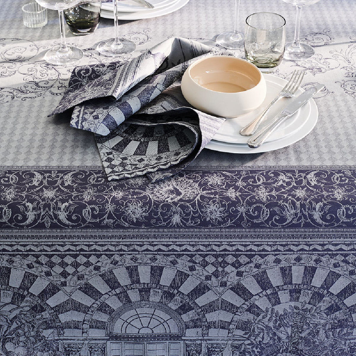 Nappe antitache déperlant pur coton gris 174X364 Garnier Thiebaut