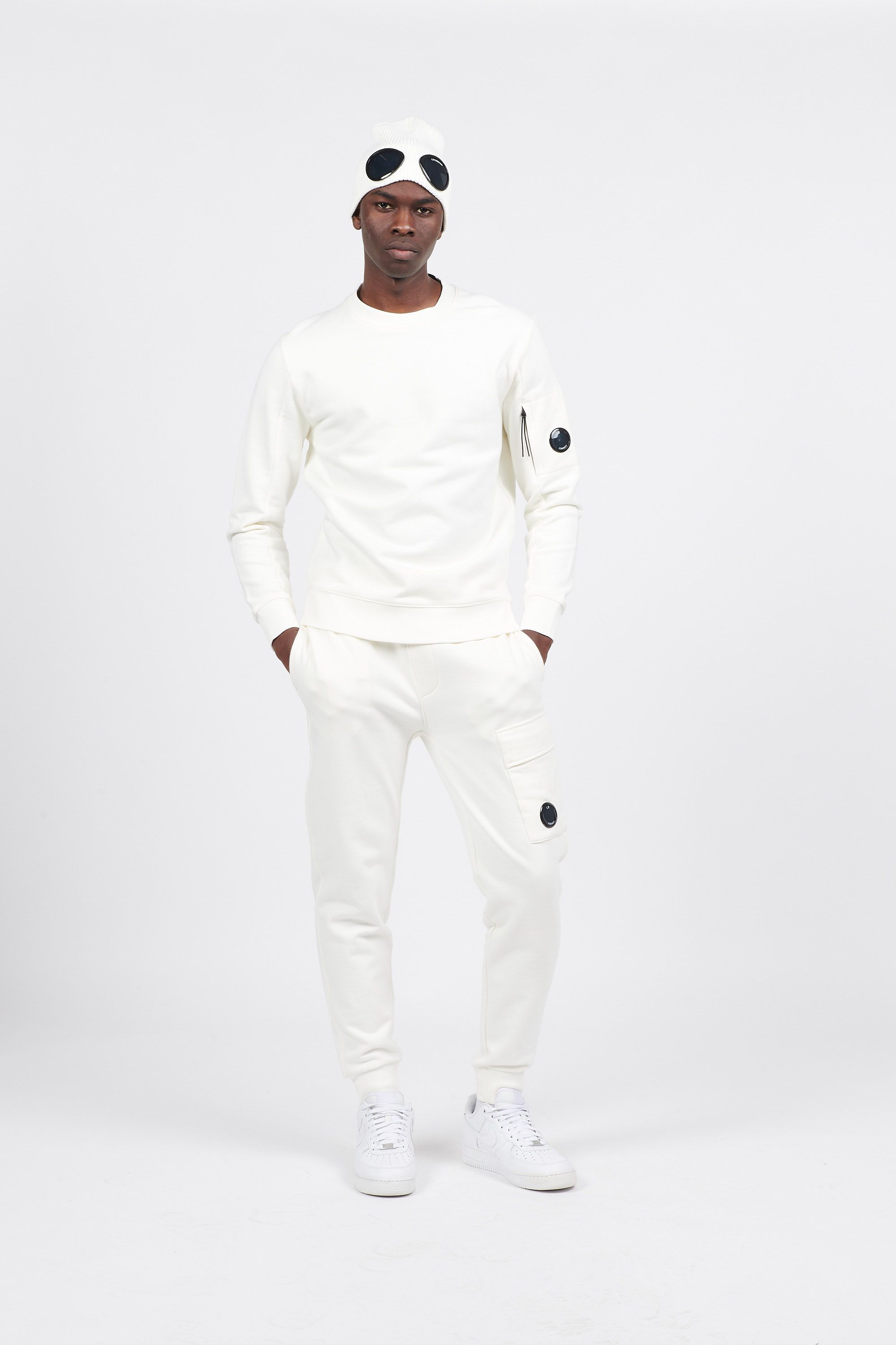 C.P. COMPANY jogging Diagonal Raised Fleece Blanc