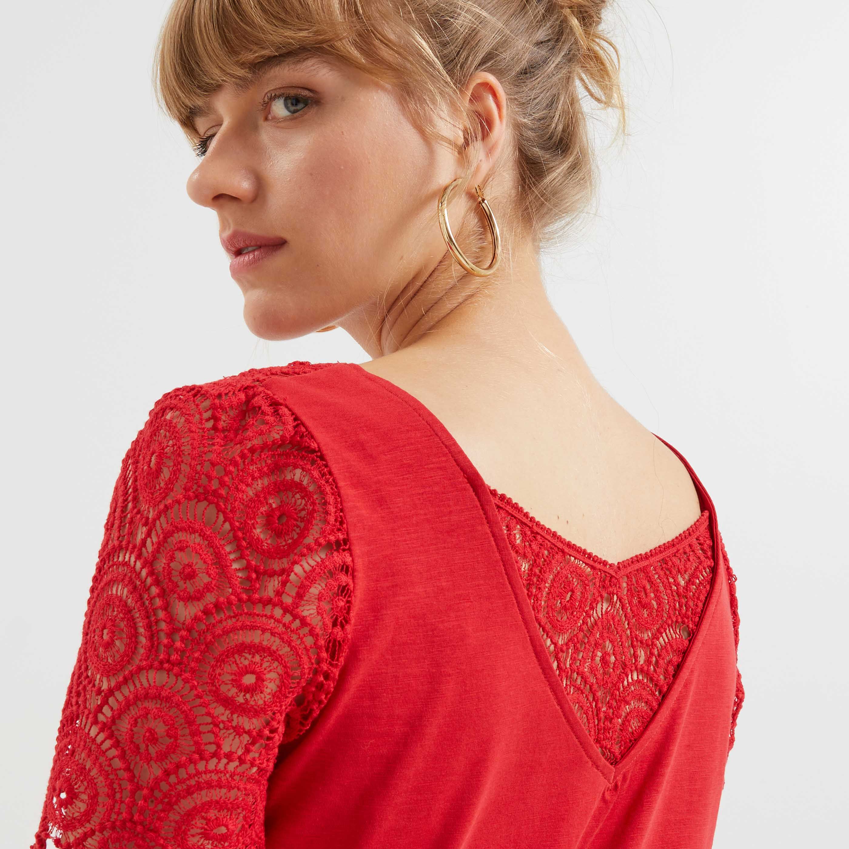 Tshirt guipure femme - ROUGE
