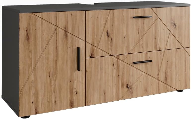 Vicco Waschbeckenunterschrank Anthrazit/Artisan Irma 120x61x41 cm - Unterschrank für das Badezimmer, Zusätzlicher Stauraum direkt unter dem Waschbecken