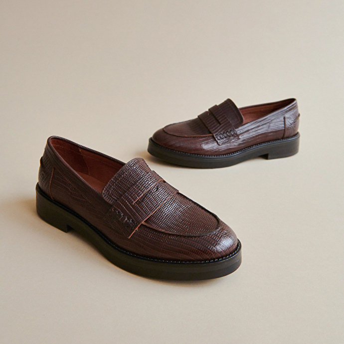 Mocassins  en cuir reptile marron