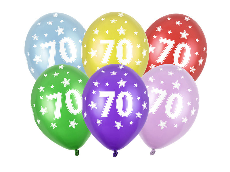 Ballonnen 70 Jaar Gekleurd Metallic 30cm 6st