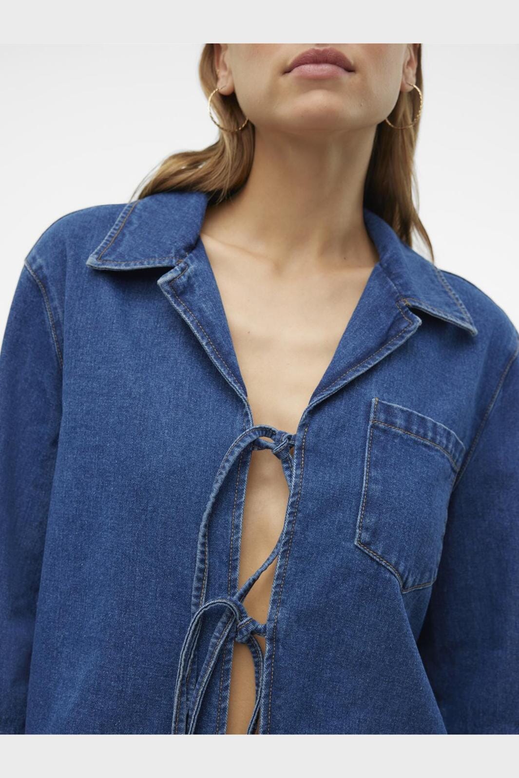 Vero Moda Vmkarla Ls Bow Denim Shirt