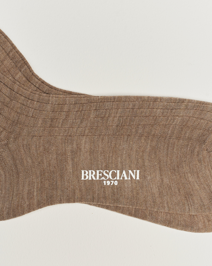 Bresciani Wool/Nylon Ribbed Short Socks Beige Melange