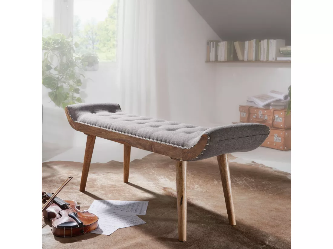 banc tissu / bois tapissé banc 125x51x38 cm banc de lit gris banc d'entrée