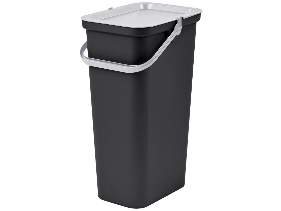 Set de 2 poubelles 25L avec poignée noir et blanc 33,7x26x45,5