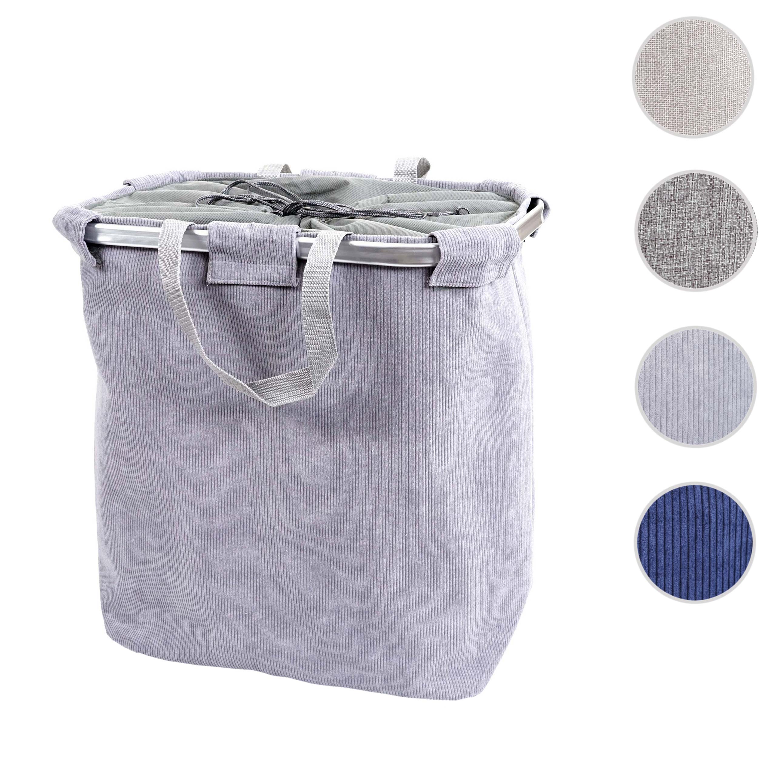 Wäschesammler MCW-C34, Laundry Wäschekorb Wäschebehälter mit Kordelzug, 2 Fächer Henkel 54x52x32cm 89l ~ cord grau