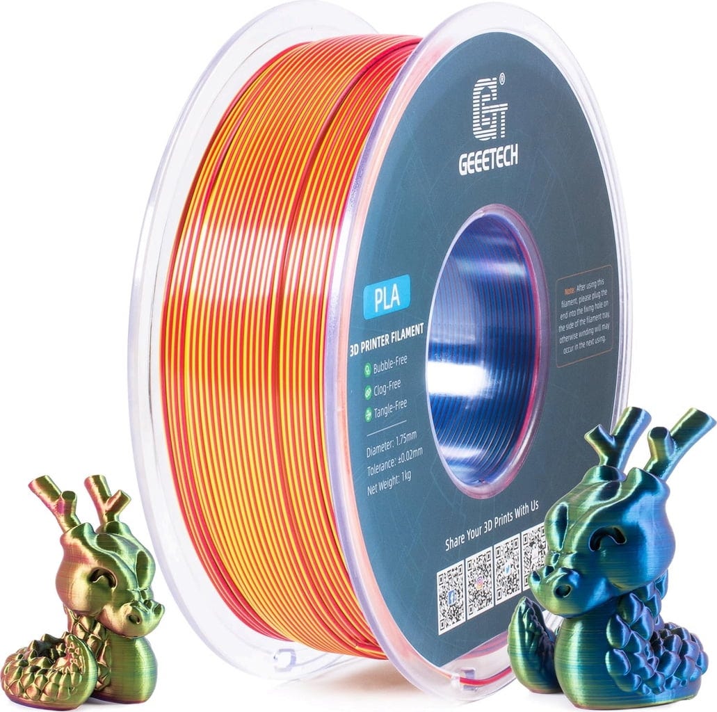 GEEETECH  PLA Silk Tri-Color Red+Yellow+Blue, 1,75 mm / 1000 g    Drei Farben in einem Filament