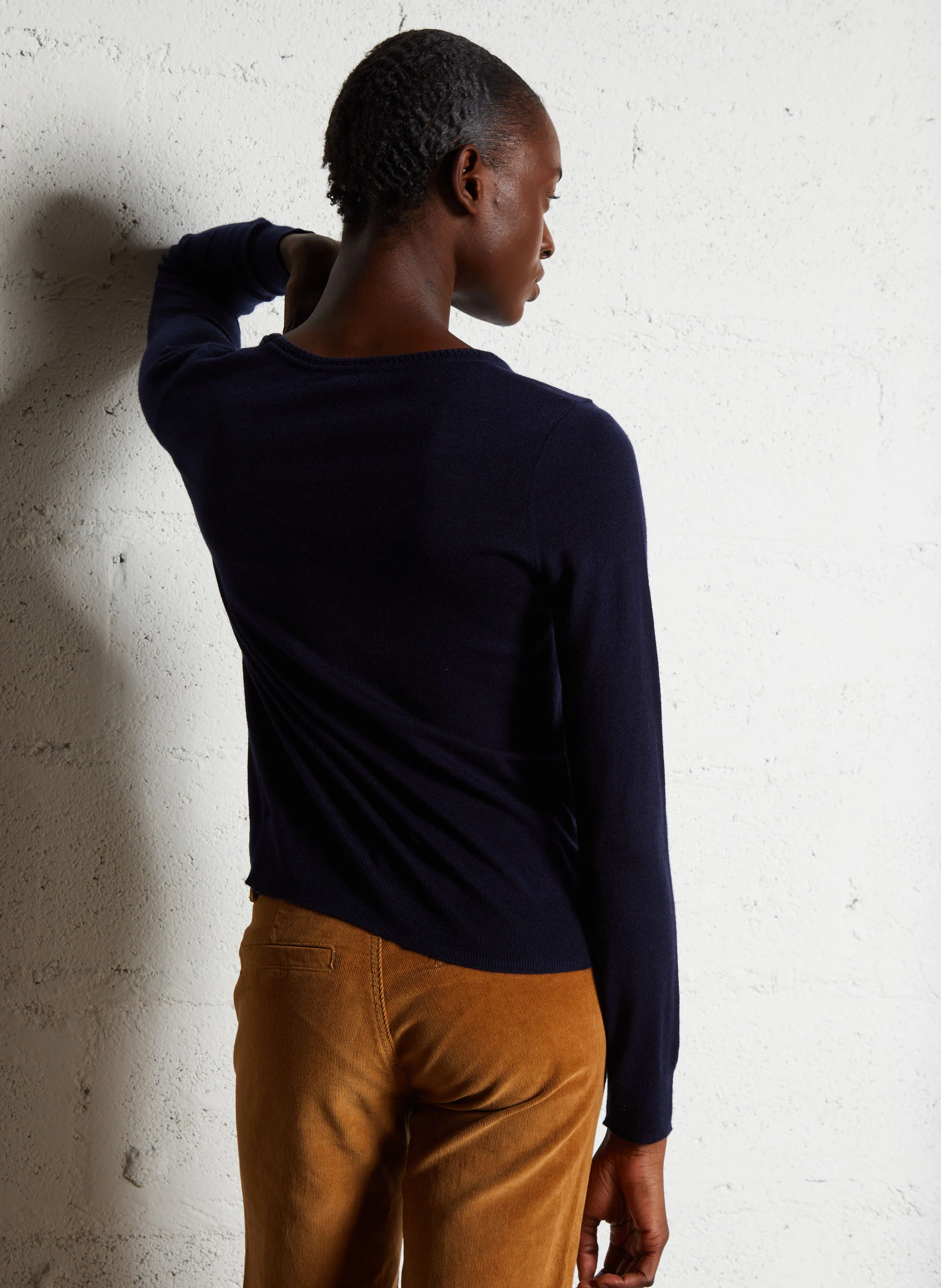MARIE - Pull col rond droit en maille | Bleu