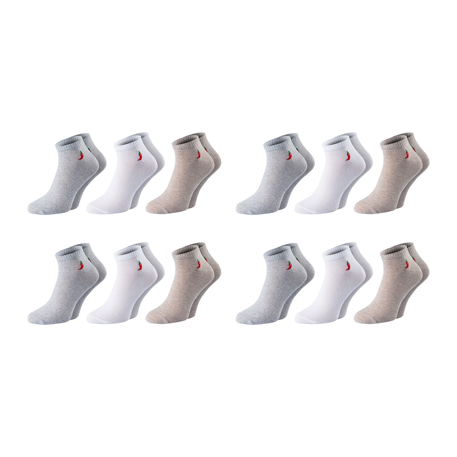 Chili Lifestyle Quarter Sneaker Socken 12 Paar Baumwolle Herren Damen