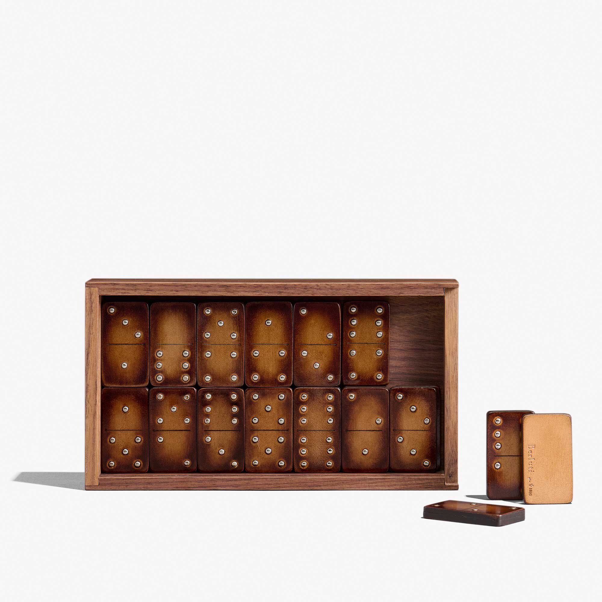 Jeu De Dominos En Bois Et Cuir