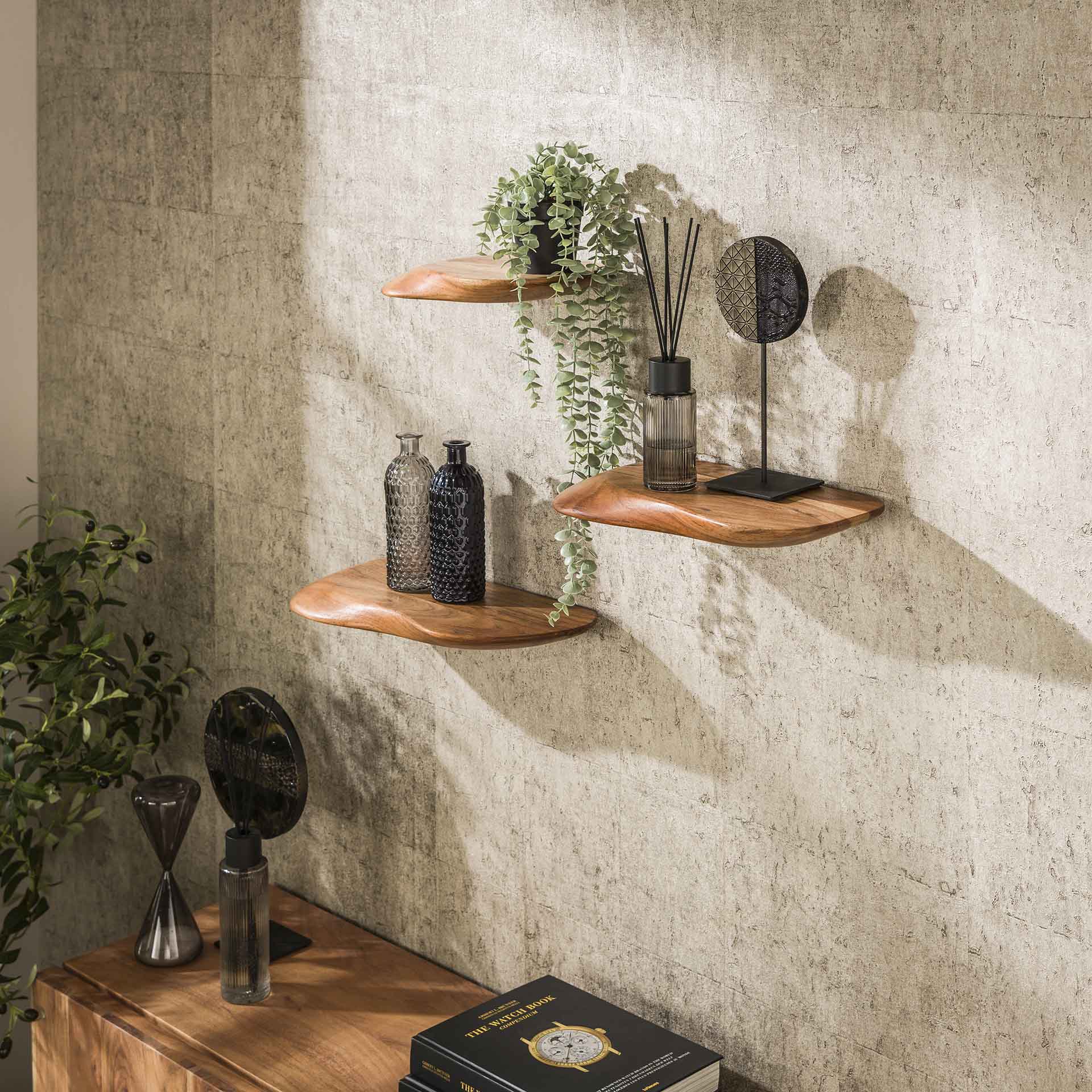 Hoyz Collection - Wandschap Organic 60cm - Massief Acacia - Set van 3