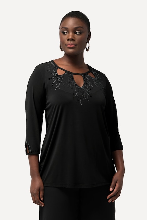 Shirt, Cut-Outs, Ziersteine, Rundhals, A-Linie, 3/4-Arm